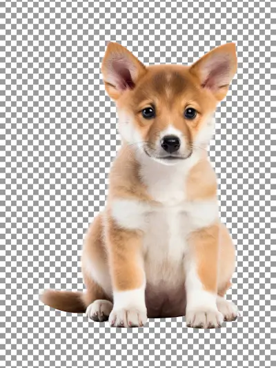 Cute Corgi puppy sitting transparent background.