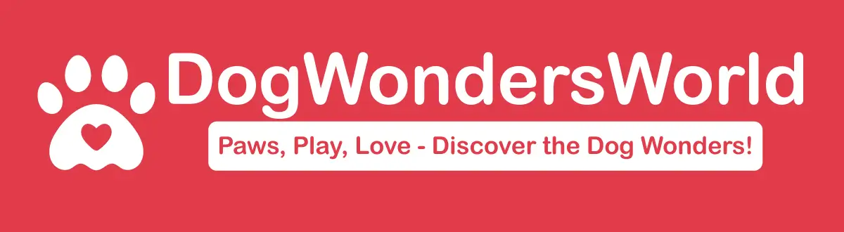Dog Wonders World: paws, play, love logo banner.